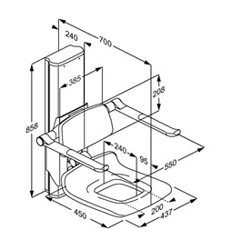 Pressalit PLUS Shower Seat 450 With Aperture, Electrically Height Adjustable White (R7635000)