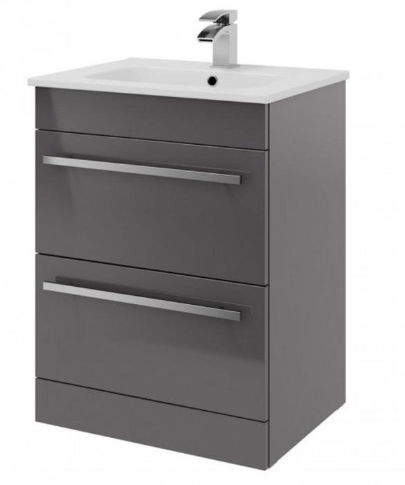 Kartell K-VIT Purity 600mm Floor Standing Drawer Unit  & Ceramic Basin - Storm Grey Gloss (FUR012PU-FUR057PU)