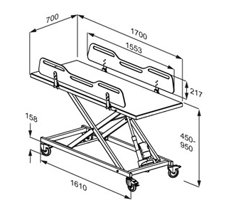 Pressalit MCT 3 Change Trolley 1700mm, Electrically Height Adjustable White (R9652717000)