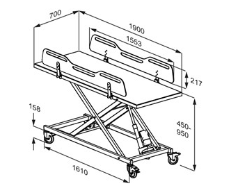 Pressalit MCT 3 Change Trolley 2100mm, Electrically Height Adjustable White (R9652721000)