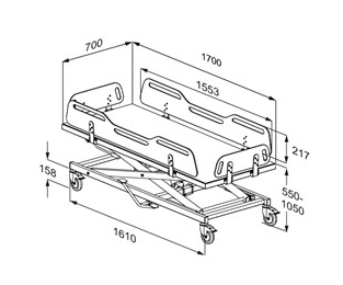 Pressalit MSCT 4 Shower Change Trolley 1700mm, Manually Height Adjustable White (R9504717000)