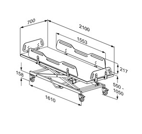 Pressalit MSCT 4 Shower Change Trolley 2100mm, Manually Height Adjustable White (R9504721000)