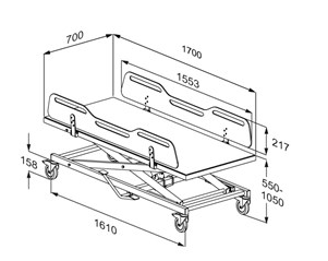 Pressalit MCT 5 Change Trolley 1700mm, Manually Height Adjustable White (R9502717000)