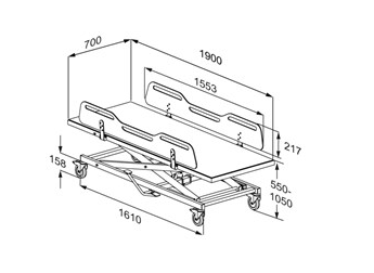 Pressalit MCT 5 Change Trolley 2100mm, Manually Height Adjustable White (R9502721000)