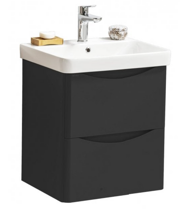 Kartell K-VIT Arc 500mm Wall Mounted 2 Drawer Unit & Ceramic Basin-Matt Graphite (ARC500WM-G FUR148ME)