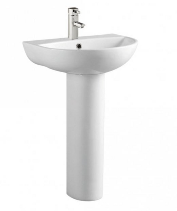 Kartell K-VIT Kameo 450mm 1 Tap Hole Basin and Full Pedestal-White Gloss (POT544KA-POT532KA)