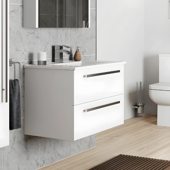 Kartell K-VIT Purity 800mm Wall Mounted 2 Drawer Unit & Ceramic Basin Gloss White (FUR054PU-FUR060PU)