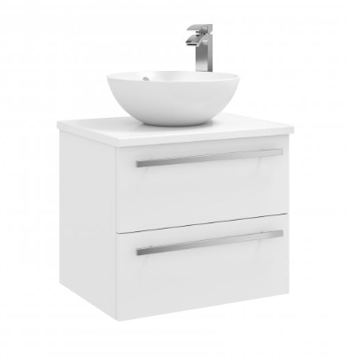 Kartell K-VIT Purity 600mm Wall Mounted 2 Drawer Unit with Ceramic Worktop & Sit On Bowl-White Gloss (FUR022PU-FUR433PU-FUR435PU)