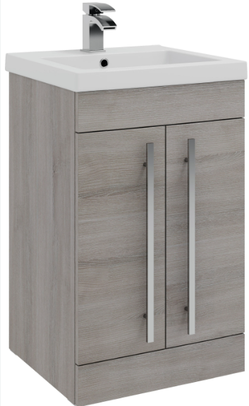 Kartell K-VIT Purity 500mm Floor Standing 2 Door Unit & Mid Depth Ceramic Basin - Silver Oak (PSO500DO-FUR064PU)