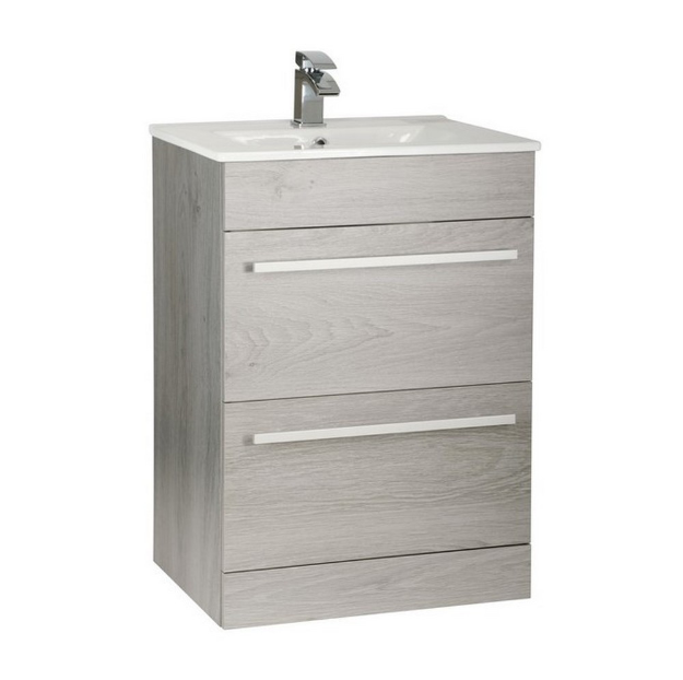 Kartell K-VIT Purity 600mm Floor Standing Draw Unit & Ceramic Basin- Silver Oak (PSO600DR-FUR057PU)