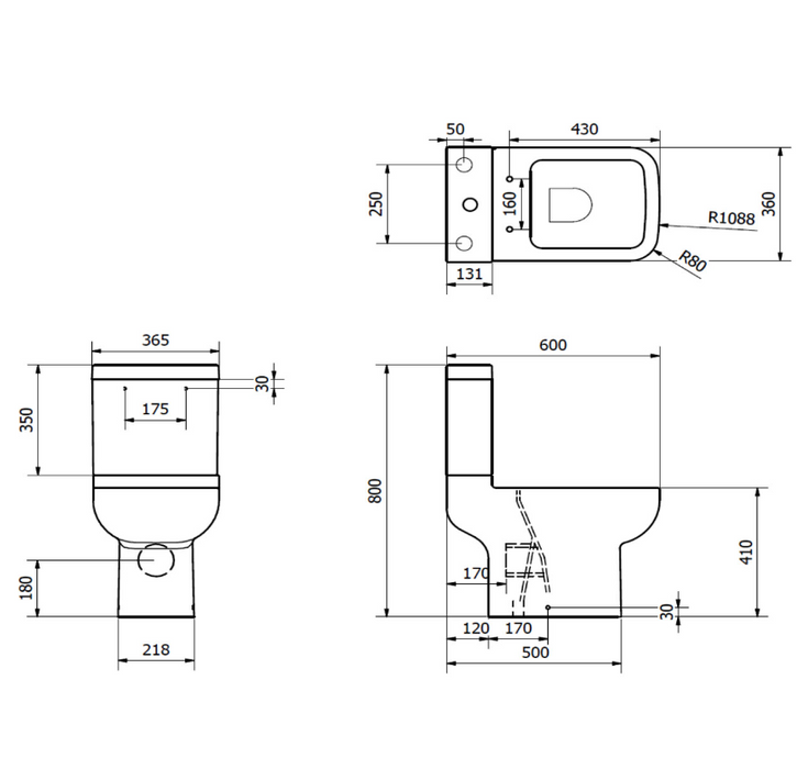 Kartell K-VIT Options 600 Close Coupled WC with Cistern & Soft Close Seat (POT080OP-POT600SE-POT082OP)