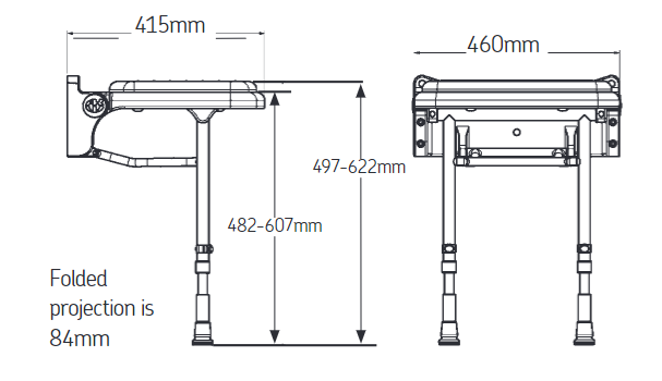 AKW 02210P 2000 Series Standard Fold Up Wall Mounted Shower Seat With Blue Pad