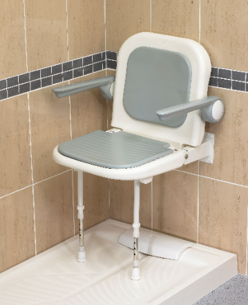AKW 04230P Advanced Fold Up Grey Padded Shower Seat with Back and Arms