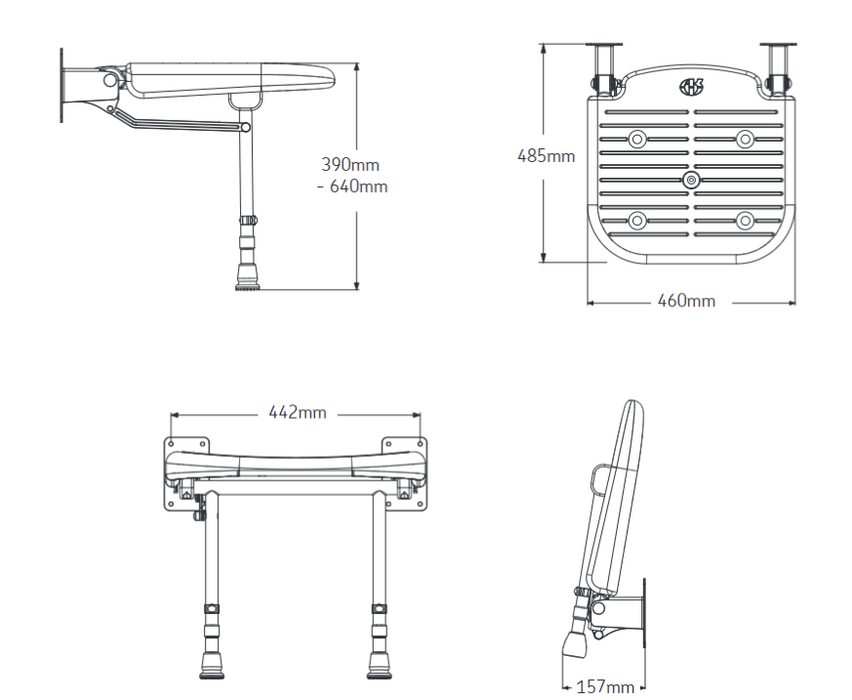 AKW 04070 Advanced Wall Mounted Fold Up Moulded Seat With Support Legs