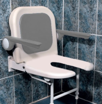 AKW 04260 Standard Horseshoe Wall Mounted Shower Seat with Back and Grey Padded Arms