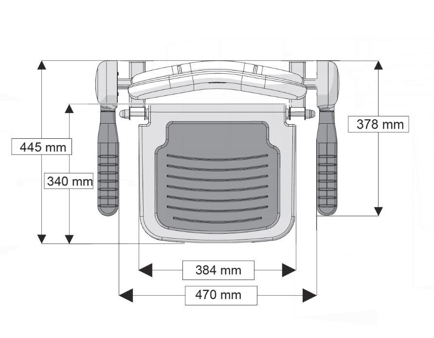 AKW 1000 Series 01122 Compact Wall Mounted Fold Up Grey Padded Shower Seat with Back and Arms