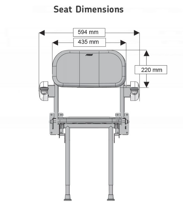 AKW 1000 Series 01122 Compact Wall Mounted Fold Up Grey Padded Shower Seat with Back and Arms