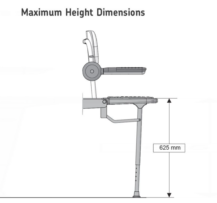 AKW 1000 Series 01122 Compact Wall Mounted Fold Up Grey Padded Shower Seat with Back and Arms