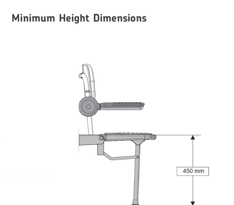 AKW 1000 Series 01122 Compact Wall Mounted Fold Up Grey Padded Shower Seat with Back and Arms