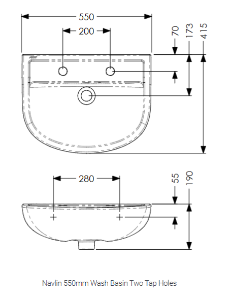 AKW Navlin 550mm 2TH Basin Pack Including Full Pedestal & Basin Lever Taps (28330)