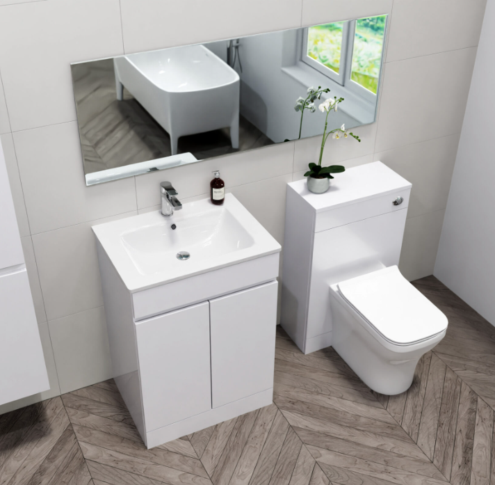 Kartell K-VIT Atlantis 600mm Floor Standing Waterproof 2 Door Unit And Ceramic Basin (ATL600VU)