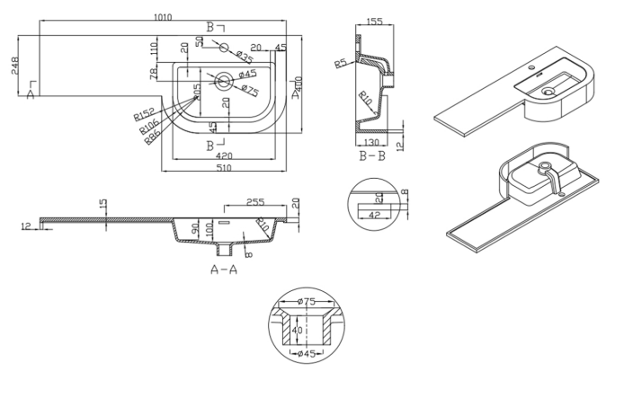 Kartell K-VIT Fusion P-Shaped 1010mm 2 Door Furniture Pack Gloss White, Right Hand (FU500DO-WT - FUS1010RH FU500WC-WT - ACC001N)