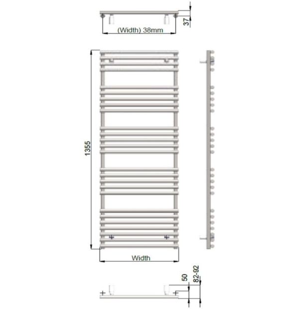 Redroom TT Lux Hammered Silver Heated Towel Rail 1355x496mm (TTL14005005422)