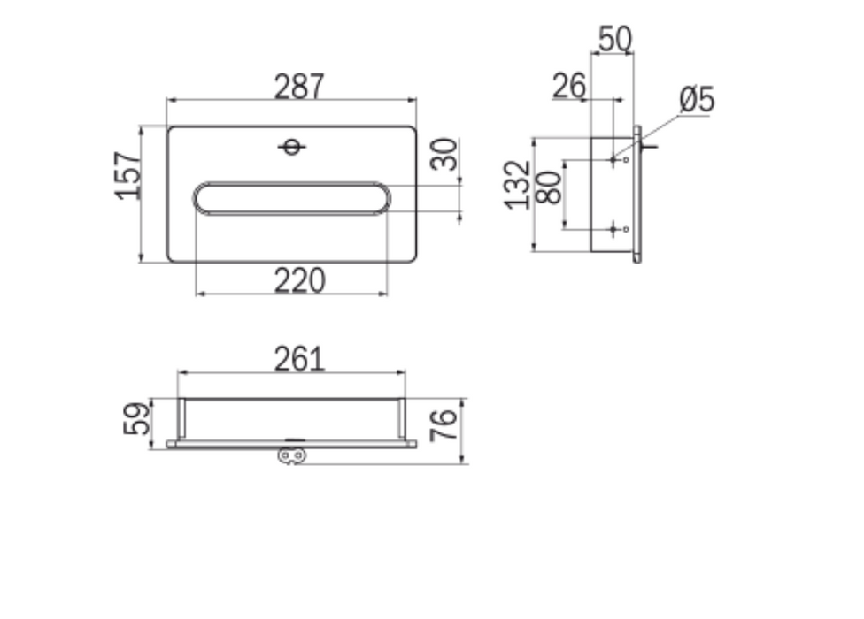 Inda Hotellerie Recessed Kleenex Dispenser with key 29x16hx6cm - Chrome (A0525CAL)