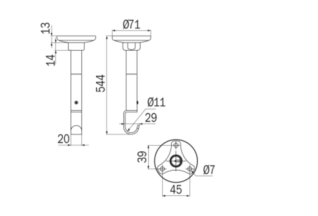 Inda Hotellerie Shower Rail Support Arm 60cm - Chrome (A01470CR)