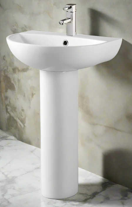 Kartell K-VIT Kameo 500mm 1 Tap Hole Basin with Full Pedestal- White Gloss (POT543KA-POT532KA)