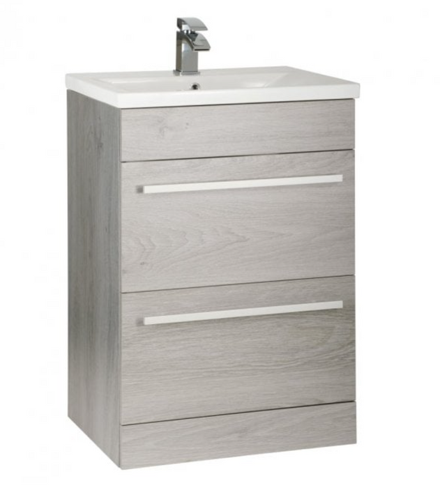 Kartell K-VIT Purity 600mm Floor Standing 2 Door Unit & Mid Depth Ceramic Basin- Silver Oak (PSO600DR-FUR061PU)