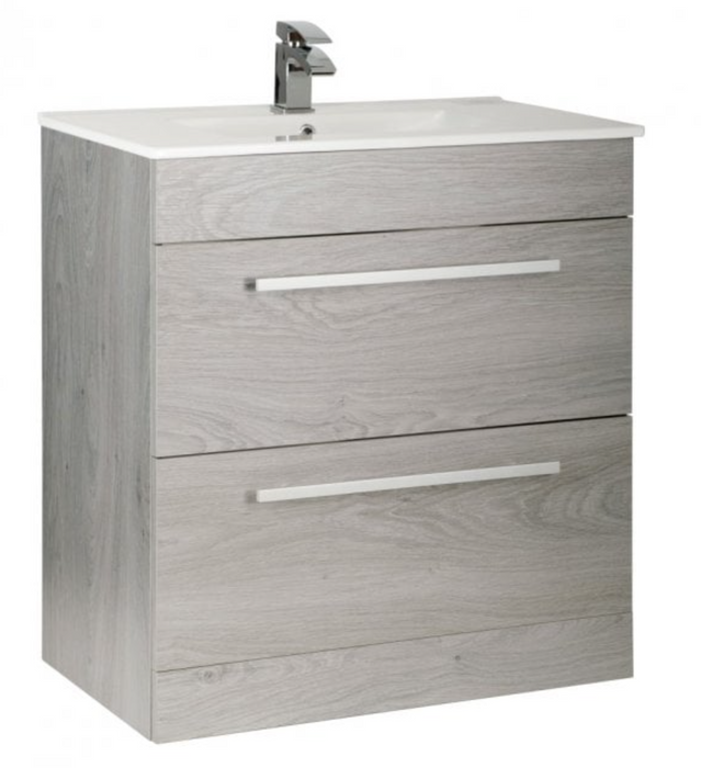 Kartell K-VIT Purity 800mm Floor Standing 2 Drawer Unit & Mid Depth Ceramic Basin- Silver Oak (PSO800DR-FUR062PU)