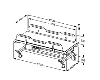 Pressalit MCT 2 Change Trolley 1790mm, Electrically Height Adjustable White (R9452717000)