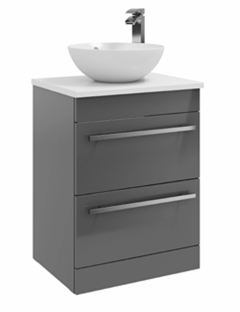 Kartell K-VIT Purity 600mm Floor Standing 2 Drawer Unit With Ceramic Worktop & Sit On Bowl-Storm Grey (FUR012PU FUR433PU FUR435PU)