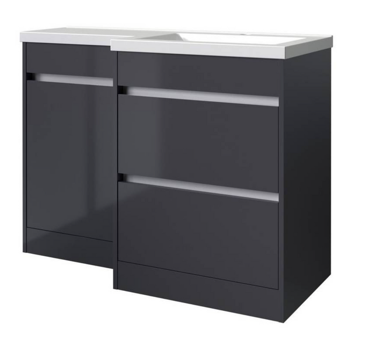 Kartell K-VIT City 1100mm L Shaped Furniture Set Left Hand (Including Cistern) - Storm Grey Gloss (FUR710CI-FUR731CI-FUR430NEW-ACC001N)