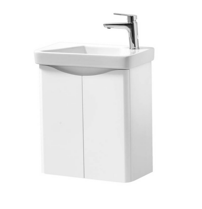 Kartell K-VIT Arc 500mm Wall Mounted 2 Door Cloakroom Unit & Ceramic Basin- White Gloss (ARCLOAKWM-W FUR455CA)
