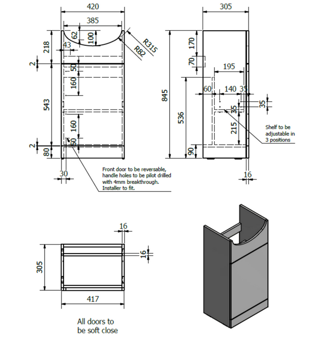 Kartell K-VIT Impakt 450mm Cabinet with Basin-White Gloss (IMP450VU RWF45BASIN)