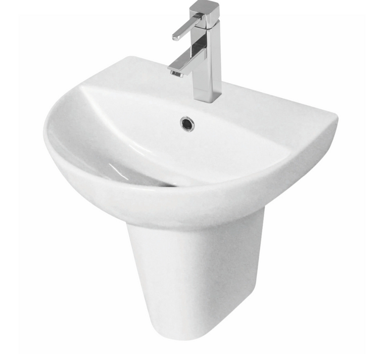 Kartell K-VIT Kameo 500mm 1 Tap Hole  Basin with Semi Pedestal-White Gloss (POT543KA-POT533KA)