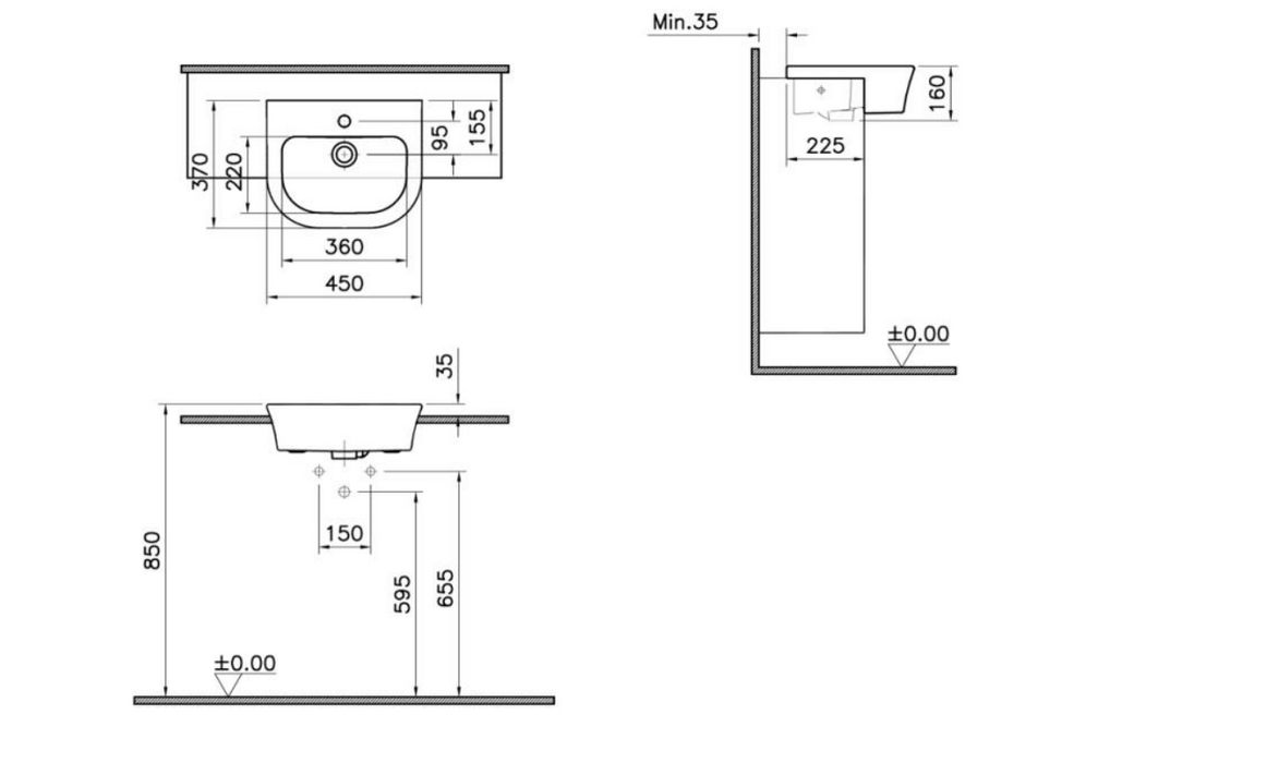 Kartell K-VIT Eklipse Round 450mm Compact Semi-Recessed Basin-White Gloss (EK004)