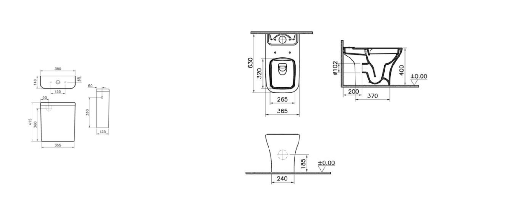 Kartell K-VIT Eklipse Square Open Back Rimless Close Coupled WC Pan -White Gloss (EK022SQ)