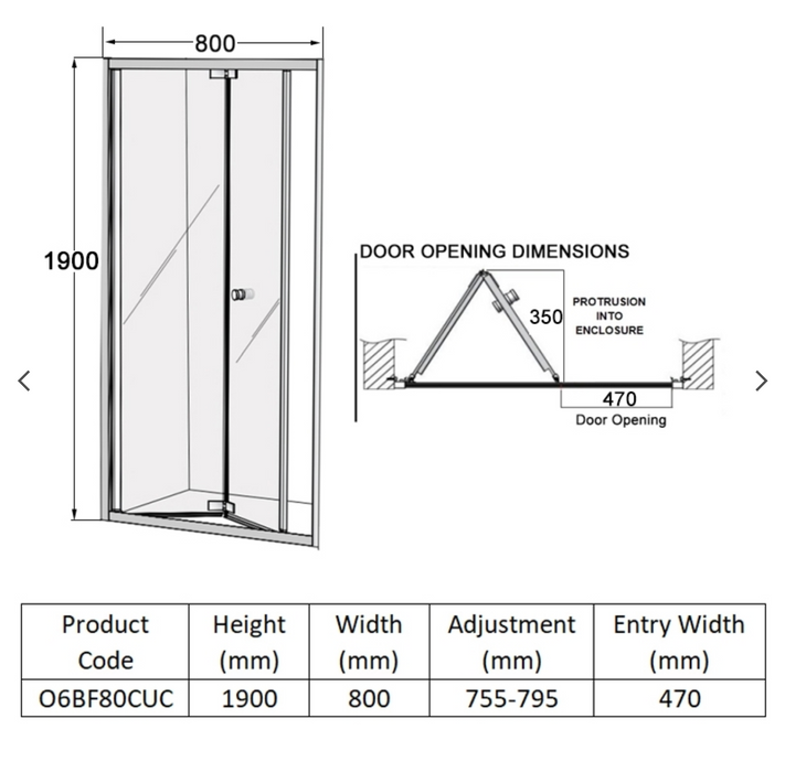 Impey Coram Optima 6 Bi-Fold Door 800mm Chrome (O6BF80CUC)