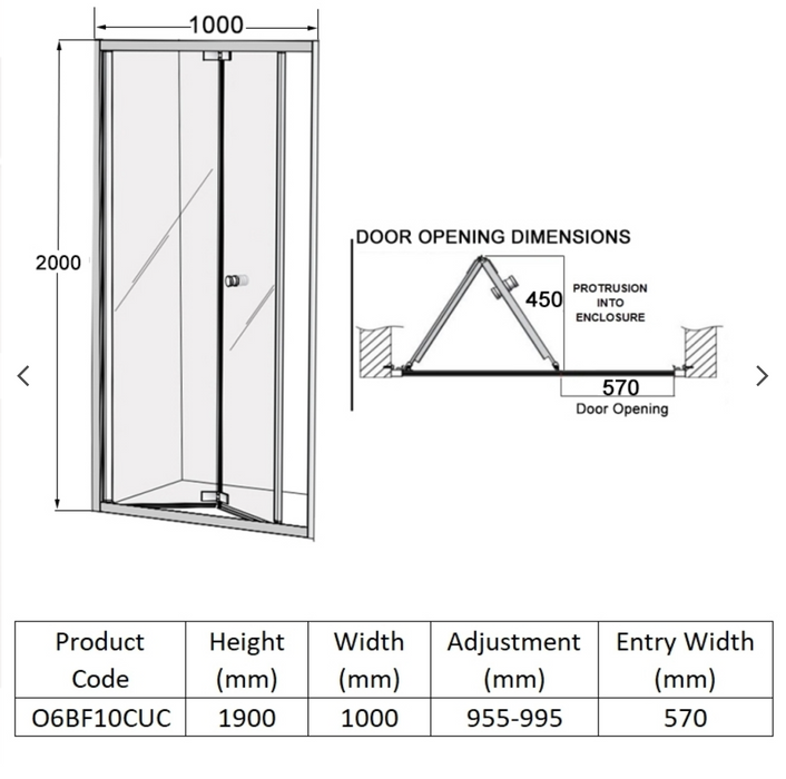 Impey Coram Premier 8 8mm Plain Glass 1000mm Wide Bi-Fold Shower Door Chrome (P8BF10CUC)