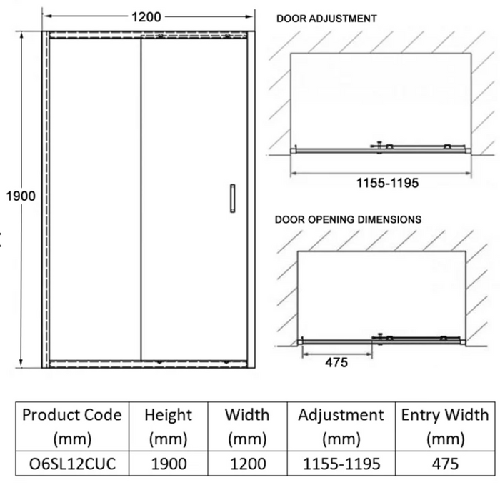Impey Coram 6mm Plain Glass Optima 6 Chrome 1400mm Wide Sliding Shower Door Chrome (O6SL14CUC)
