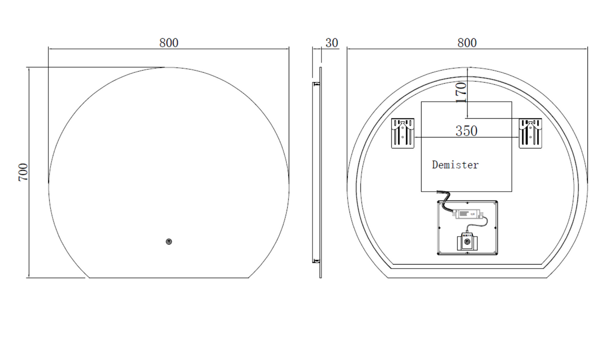 Kartell K-VIT Eclipse 800x700mm Semi Round LED Mirror- Chrome (EC8070)