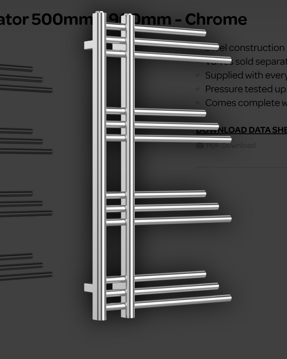 Kartell K-VIT New York Heated Towel Rail 500x900mm Chrome (JFK)
