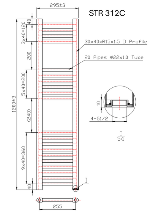 Kartell K-VIT K-Rail 22mm Straight Heated Towel Rail Chrome (STR312C)