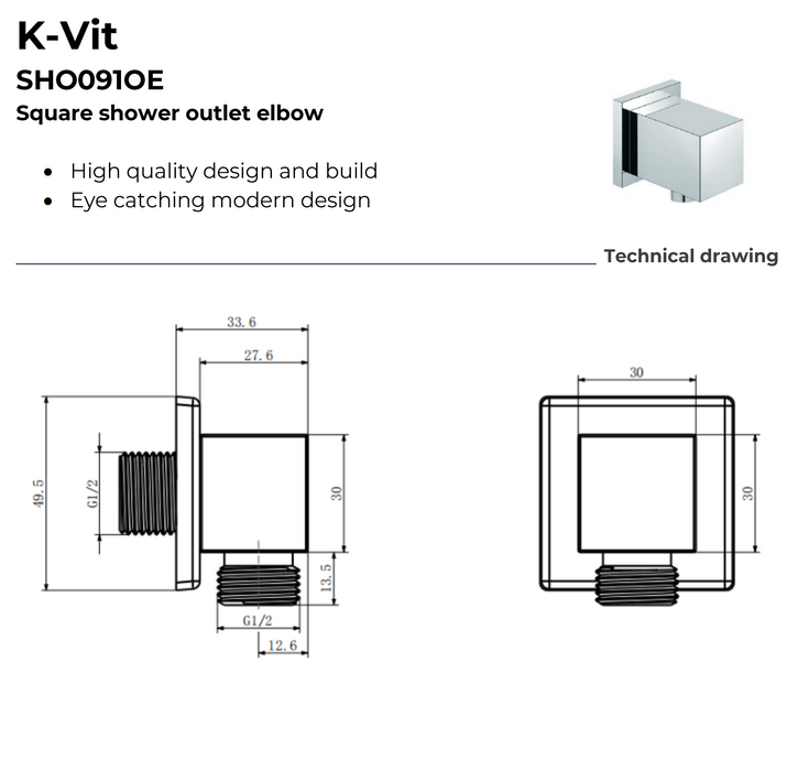 K-VIT Pure Option 6 Triple Thermostatic Concealed Shower with Slide Rail Kit and Overhead Drencher (SHO025PU-SHO070CU SHO091OE-SHO073CU)