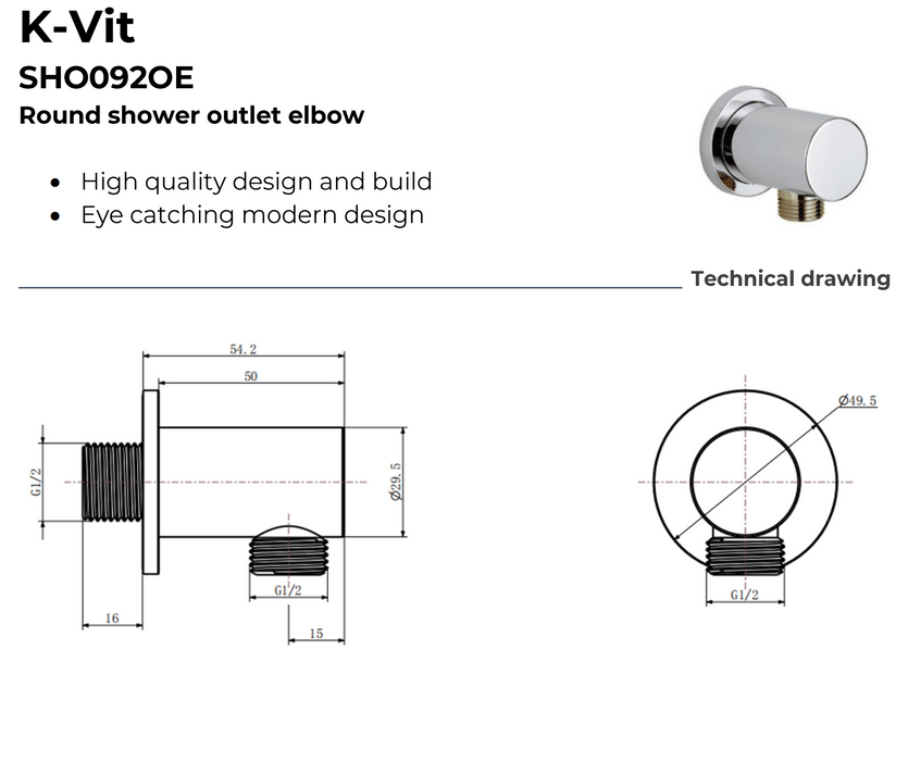 Kartell K-Vit Klassique Option 1 Thermostatic Concealed Shower with Adjustable Slide Rail Kit (SHO042KL)(SHO100SR)(SHO092OE)