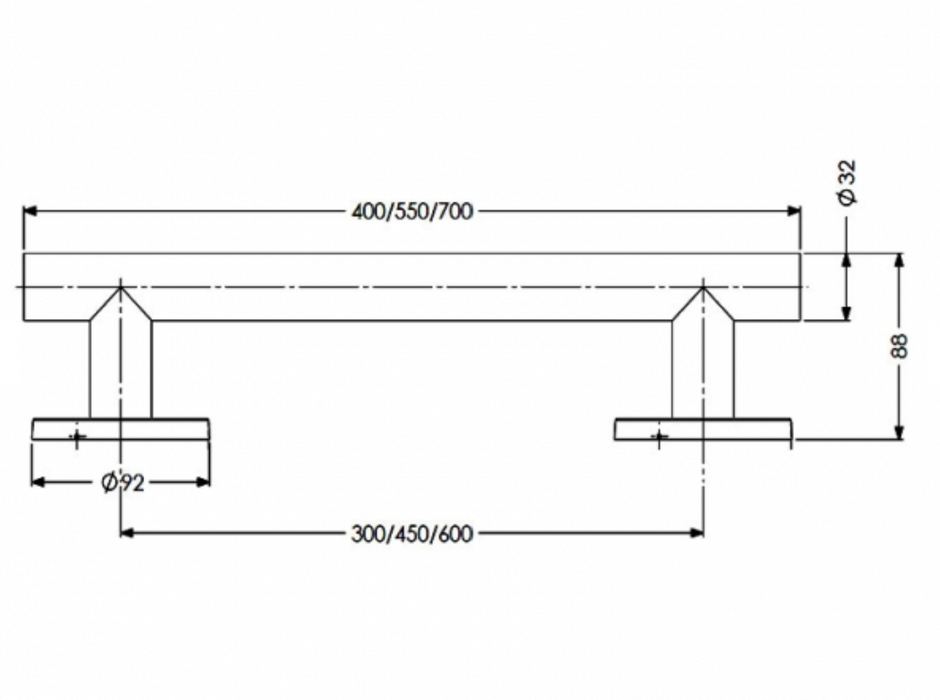 AKW 1200 Series Satin Grab Rail Stainless Steel and Black (All Sizes)