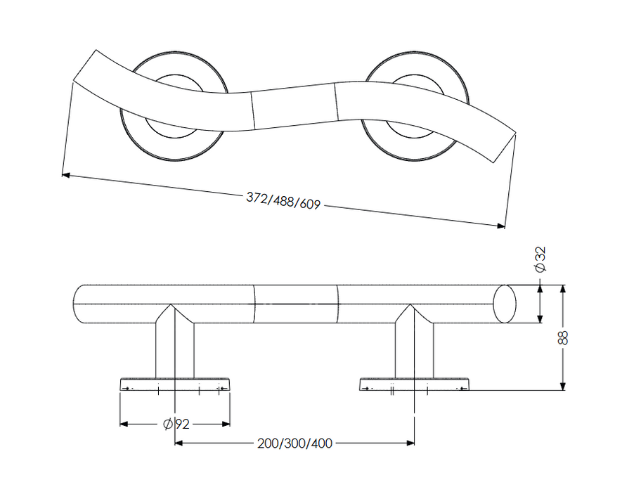 AKW 1200 Series Curved Satin Stainless Steel Grab Rail (All Sizes)